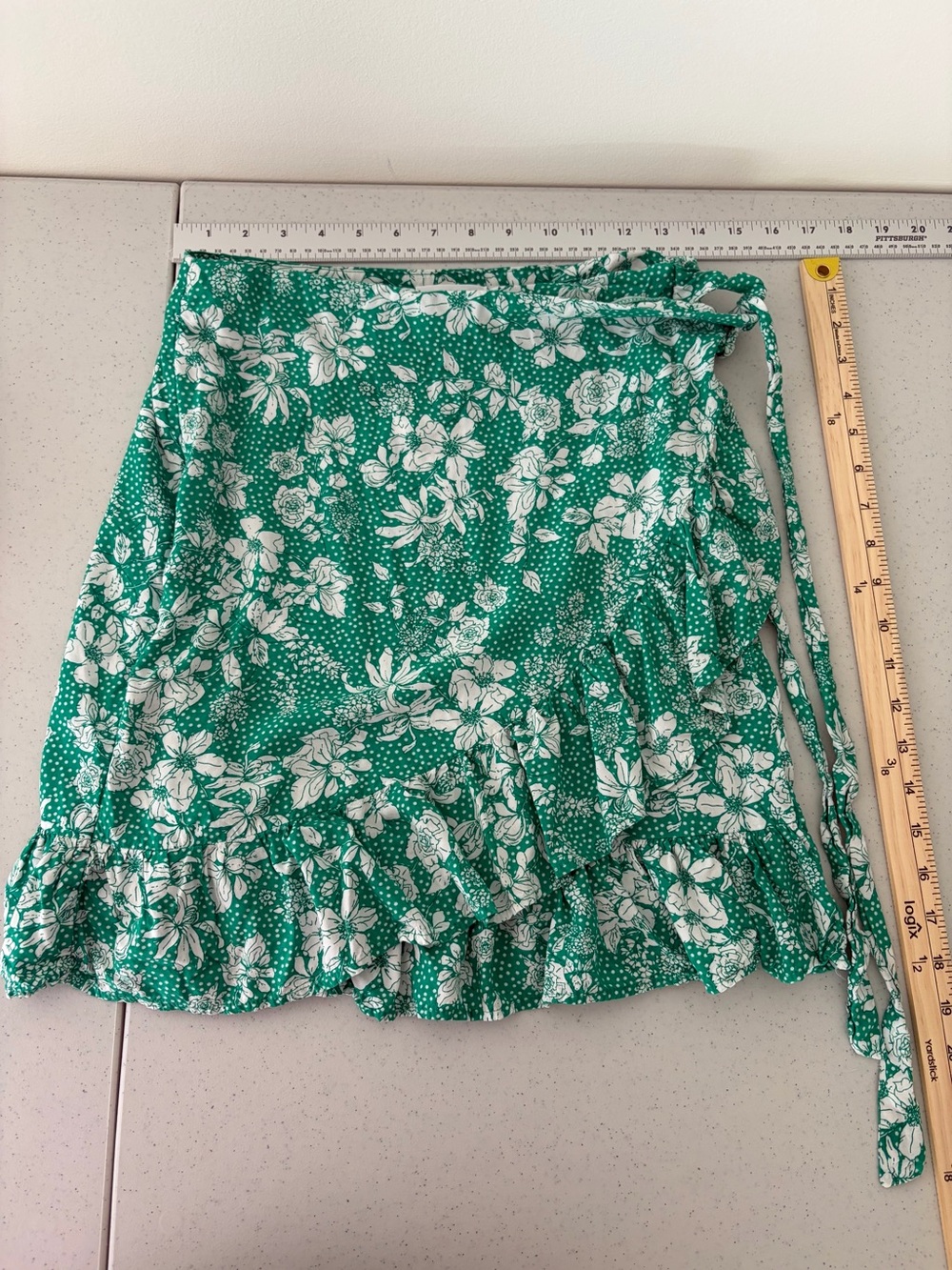 Mixit Green and White Floral Wrap Mini Skirt